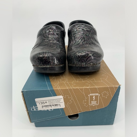 Dansko Black Henna Floral Patent Work Clogs Size 6US/ 35EU - Picture 4 of 7